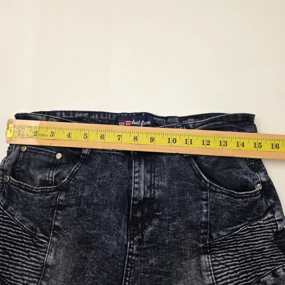 Phat Farm‎ Biker Denim Shorts Mens 30 Black Acid Wash Moto Stretch Streetwear